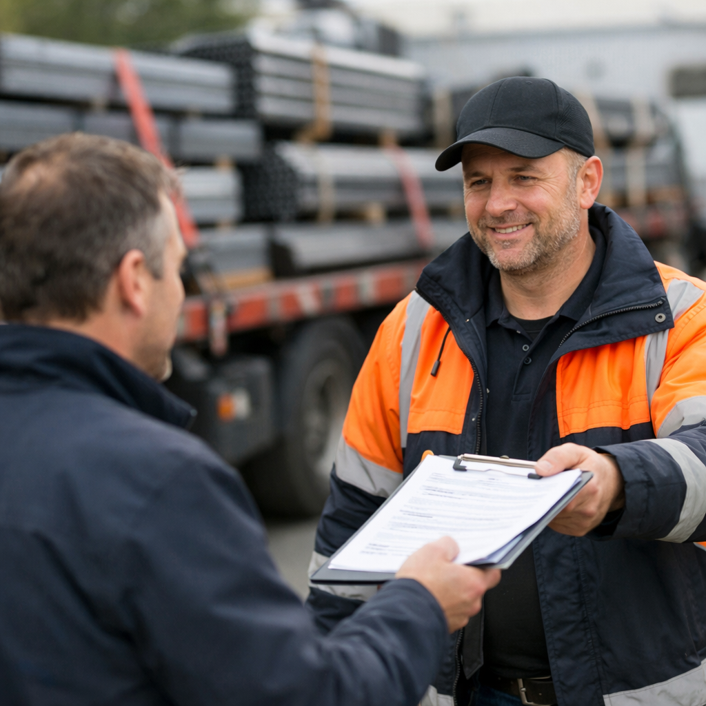 Customer Receiving Documentation from Lorry Driver-1