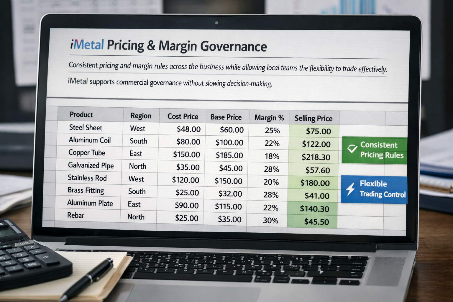 Pricing Governance Spreadsheet for iMetal Product-1